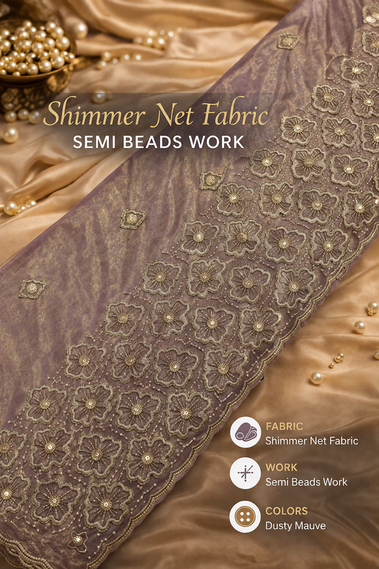 Shimmer net semi-beads work fabric is a luxurious, lightweight mesh material