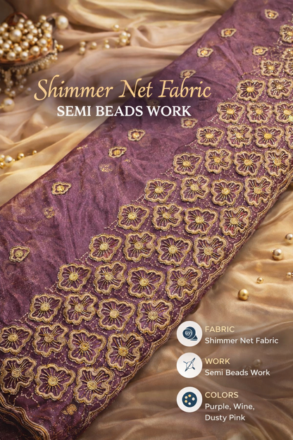 Shimmer net semi-beads work fabric is a luxurious, lightweight mesh material