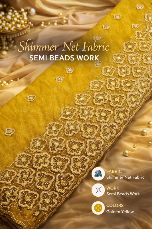 Shimmer net semi-beads work fabric is a luxurious, lightweight mesh material