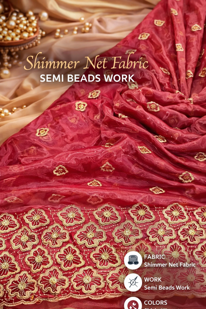 Shimmer net semi-beads work fabric is a luxurious, lightweight mesh material