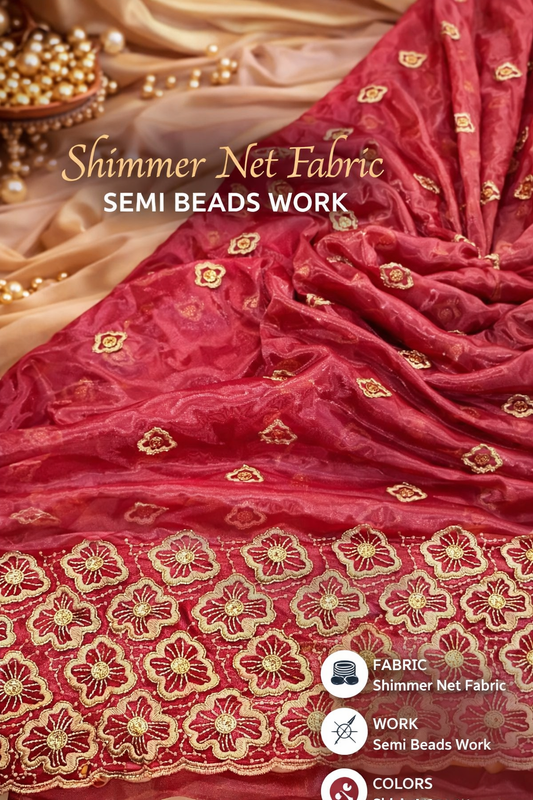 Shimmer net semi-beads work fabric is a luxurious, lightweight mesh material