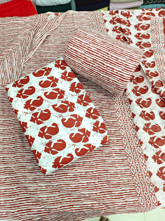 Cotton printed 3 pis set top 2.5 mtr bottom 2.25 mtr dupatta 2.25 mtr