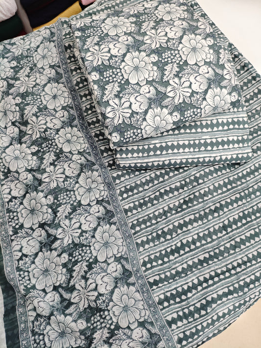 Cotton printed 3 pis set top 2.5 mtr bottom 2.25 mtr dupatta 2.25 mtr