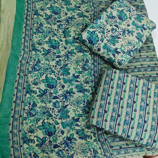 Cotton printed 3 pis set top 2.5 mtr cut bottom 2.25 mtr cut dupatta 2.25 mtr cut
