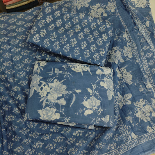 Cotton printed 3 pis set top 2.5 mtr cut bottom 2.25 mtr cut dupatta 2.25 mtr cut
